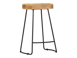 Conjunto de dois bancos de bar de design exclusivo assento em madeira maciça de mangueira 1202102