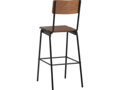 Conjunto de duas banquetas de bar de design assento marrom madeira compensada maciça e aço 1202082