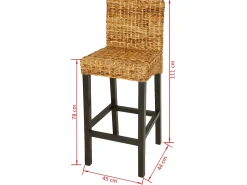 Conjunto de duas banquetas de bar de design assento em madeira de manga marrom e abacá 1202058