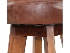 Conjunto de duas banquetas de bar de design exclusivo assento em madeira de acácia couro genuíno 1202112