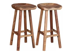 Conjunto de duas banquetas de bar de design assento em madeira de acácia 1202049