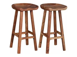 Conjunto de duas banquetas de bar de design assento em madeira de acácia 1202049