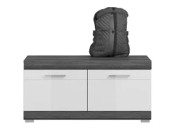 Conjunto de entrada SCOTT cinza escuro e branco lacado com espelho, buffet, cabideiro e móvel para sapatos