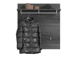 Conjunto de entrada SCOTT cinza escuro e branco lacado com espelho, buffet, cabideiro e móvel para sapatos