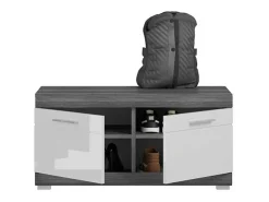 Conjunto de entrada SCOTT cinza escuro e branco lacado com espelho, buffet, cabideiro e móvel para sapatos