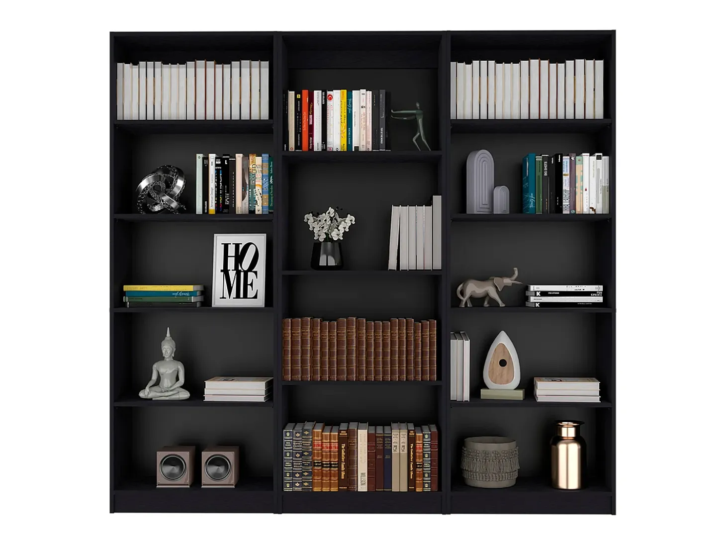 Conjunto de estante de escritório em melamina de 3 peças com prateleiras, 180.6 cm X 188.4 cm X 29.9 cm , Preto
