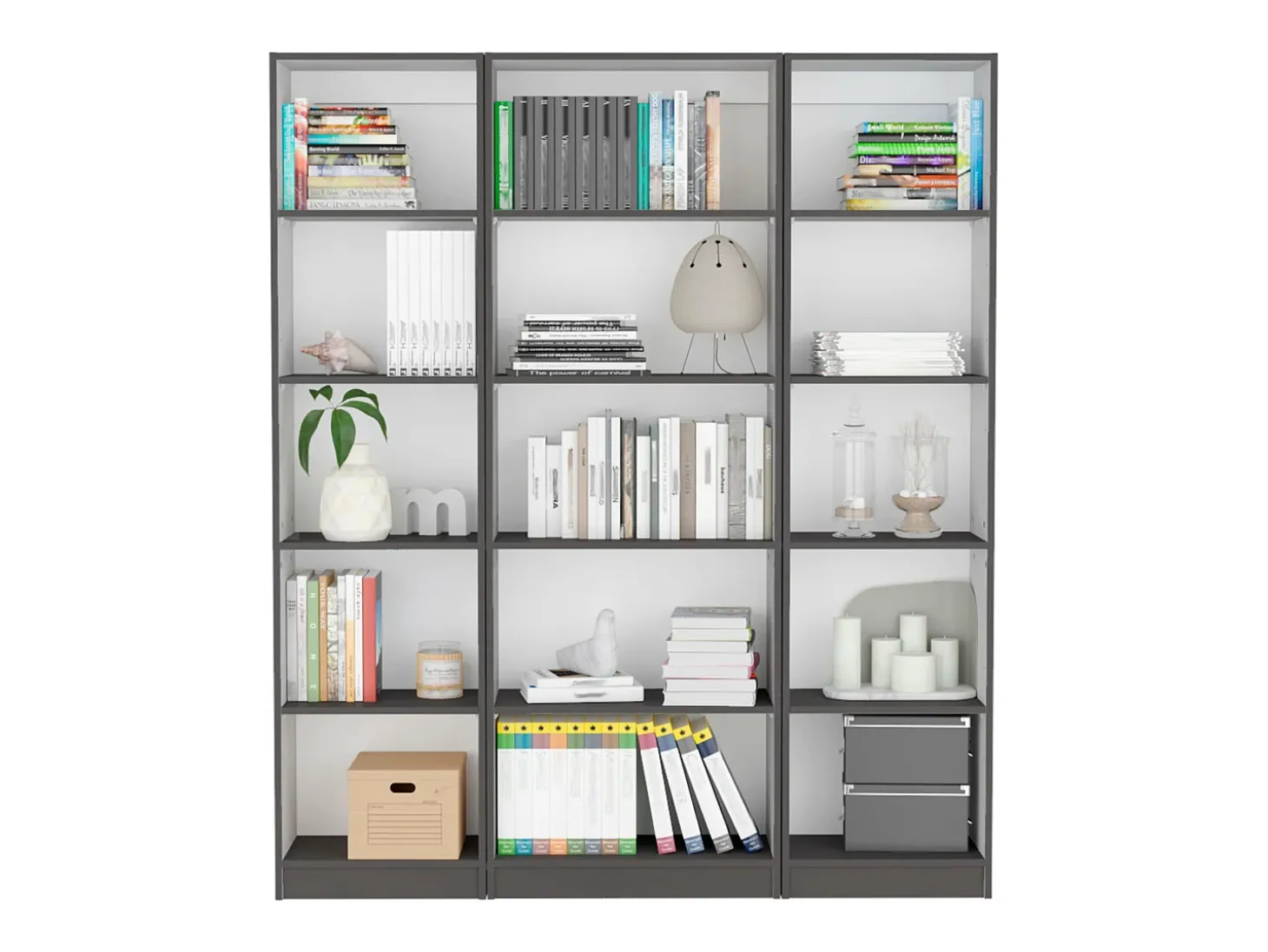 Conjunto de estantes para escritório em melamina de 3 peças com prateleiras e 4 portas , 180.6 cm X 152.8 cm X 29.9 cm , Multicolor