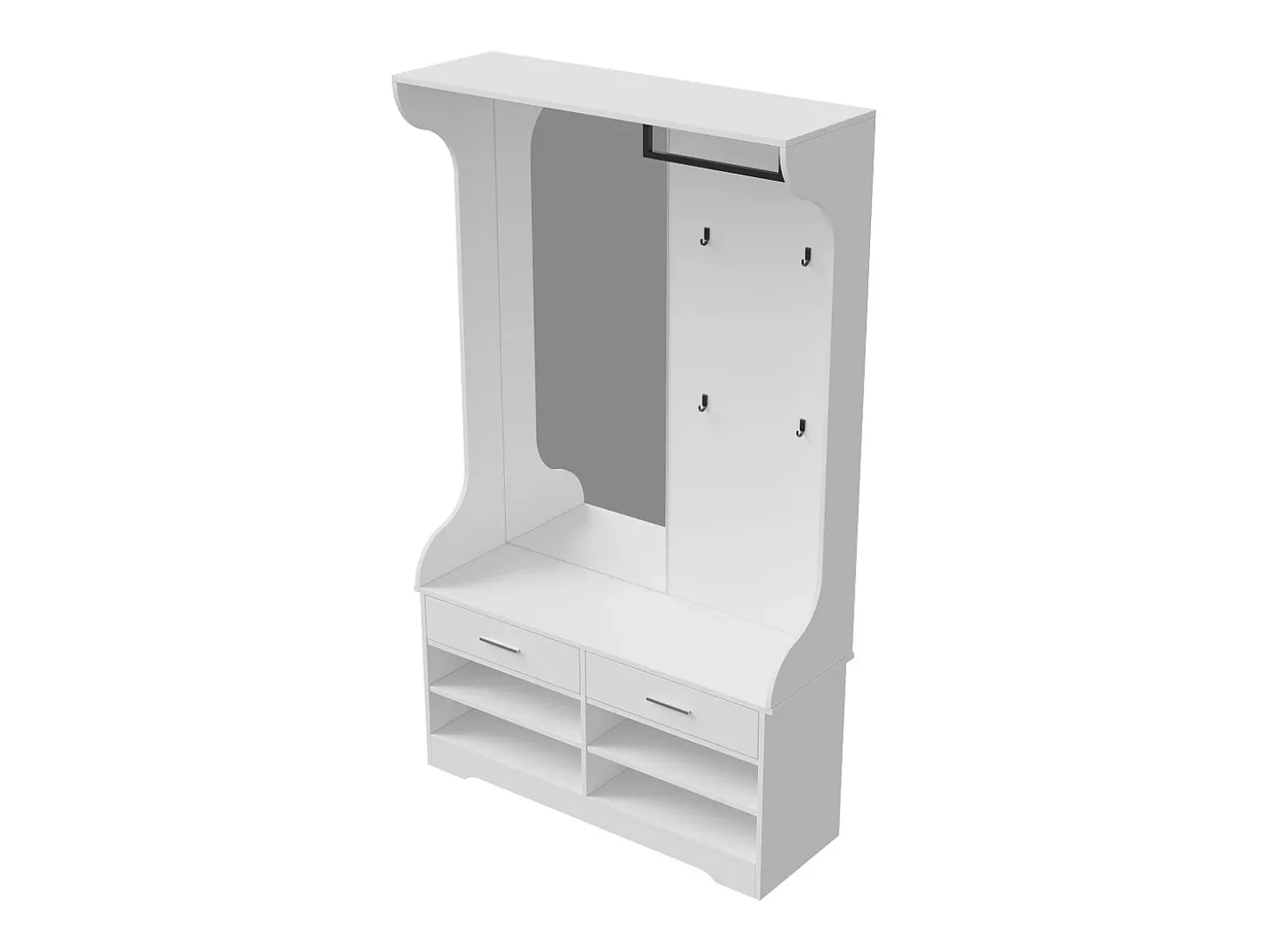 Conjunto de guarda-roupa branco 6 em 1 com espelho e sapateira aberta, 104 x 35 x 180 cm