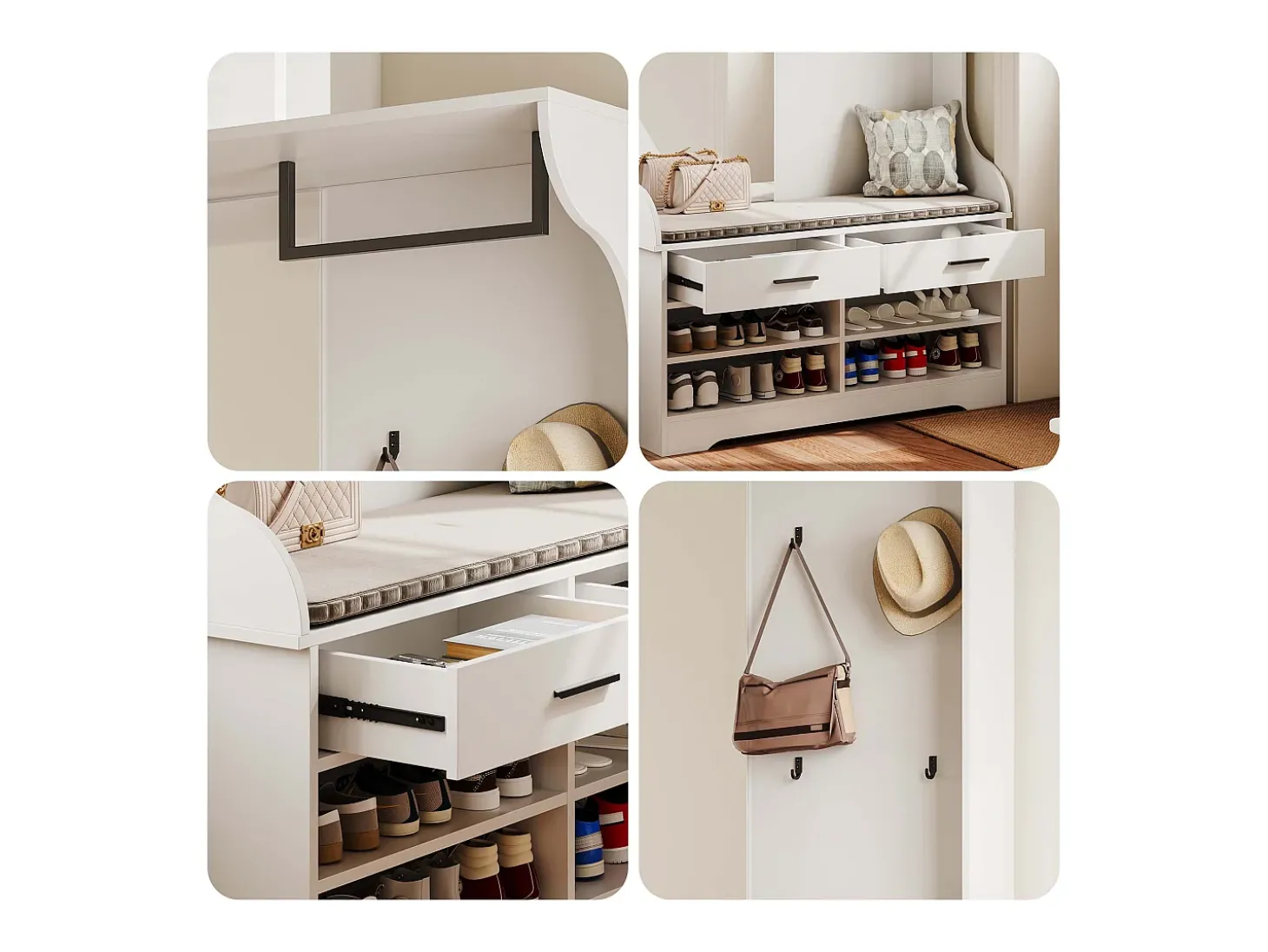 Conjunto de guarda-roupa branco 6 em 1 com espelho e sapateira aberta, 104 x 35 x 180 cm