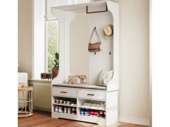 Conjunto de guarda-roupa branco 6 em 1 com espelho e sapateira aberta, 104 x 35 x 180 cm