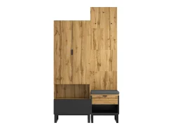 Conjunto de guarda-roupa com sapateira e almofadas, acessórios pendurados na frente, gavetas e prateleiras reguláveis Preto