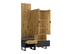 Conjunto de guarda-roupa com sapateira e almofadas, acessórios pendurados na frente, gavetas e prateleiras reguláveis Preto