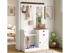 Conjunto de guarda-roupa com espelho - 110,5 x 38 x 191 cm - com 2 gavetas + 1 porta - aglomerado - branco