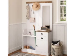 Conjunto de guarda-roupa com espelho - 110,5 x 38 x 191 cm - com 2 gavetas + 1 porta - aglomerado - branco