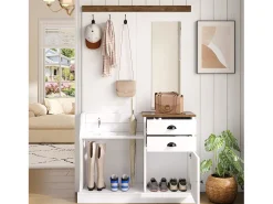 Conjunto de guarda-roupa com espelho - 110,5 x 38 x 191 cm - com 2 gavetas + 1 porta - aglomerado - branco