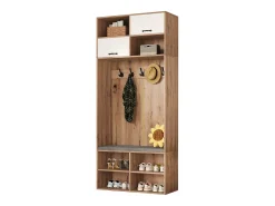 Conjunto de guarda-roupa com banco + 5 ganchos + 2 portas + 6 compartimentos de arrumação - 80 x 35 x 185 cm - aglomerado - natural