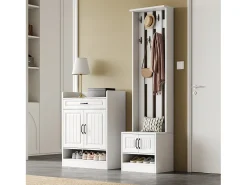 Conjunto de guarda-roupa com sapateira e sapateira + 8 ganchos + 4 portas + 1 gaveta - aglomerado - branco