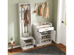 Conjunto de guarda-roupa com sapateira e sapateira + 8 ganchos + 4 portas + 1 gaveta - aglomerado - branco