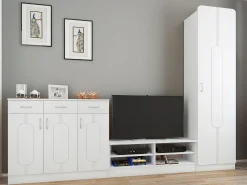 Conjunto de guarda-roupa de madeira VCM | Móveis de piso | Dimensões por painel: A. 110 x L. 27 x P. 2 cm | Por painel 2 ganchos - Balia (Branco)