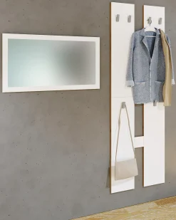 Conjunto de guarda-roupa de madeira VCM | Móveis de piso | Dimensões por painel: A. 140 x L. 57 x P. 2 cm | yes Painel 4 ganchos - Salia M (Branco)