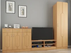 Conjunto de guarda-roupa de madeira VCM | Móveis de piso | Dimensões por painel: A. 110 x L. 27 x P. 2 cm | Por painel 2 ganchos - Balia (faia)