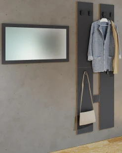 Conjunto de guarda-roupa de madeira VCM | Móveis de piso | Dimensões por painel: A. 140 x L. 57 x P. 2 cm | ja Paneel 4 Haken - Salia M (Antracite)