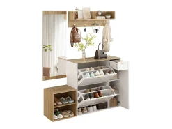 Conjunto de guarda-roupa/armário de 4 peças - com sapateira + banco + cabideiro de parede + espelho - aglomerado - branco