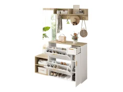 Conjunto de guarda-roupa/armário de 4 peças - com sapateira + banco + cabideiro de parede + espelho - aglomerado - branco
