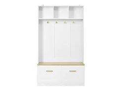 Conjunto de guarda-roupa/armário - 105 x 40 x 180 cm - com banco + espaço de armazenamento aberto + 2 portas + 4 ganchos - MDF + aglomerado - branco