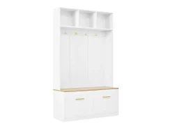 Conjunto de guarda-roupa/armário - 105 x 40 x 180 cm - com banco + espaço de armazenamento aberto + 2 portas + 4 ganchos - MDF + aglomerado - branco