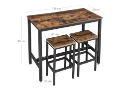 Conjunto de mesa alta 120x60x90 cm castanho rústico alinru