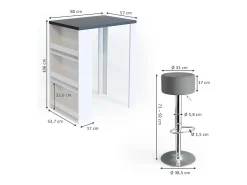 Conjunto de mesa de bar antracite/branco 57x80x106