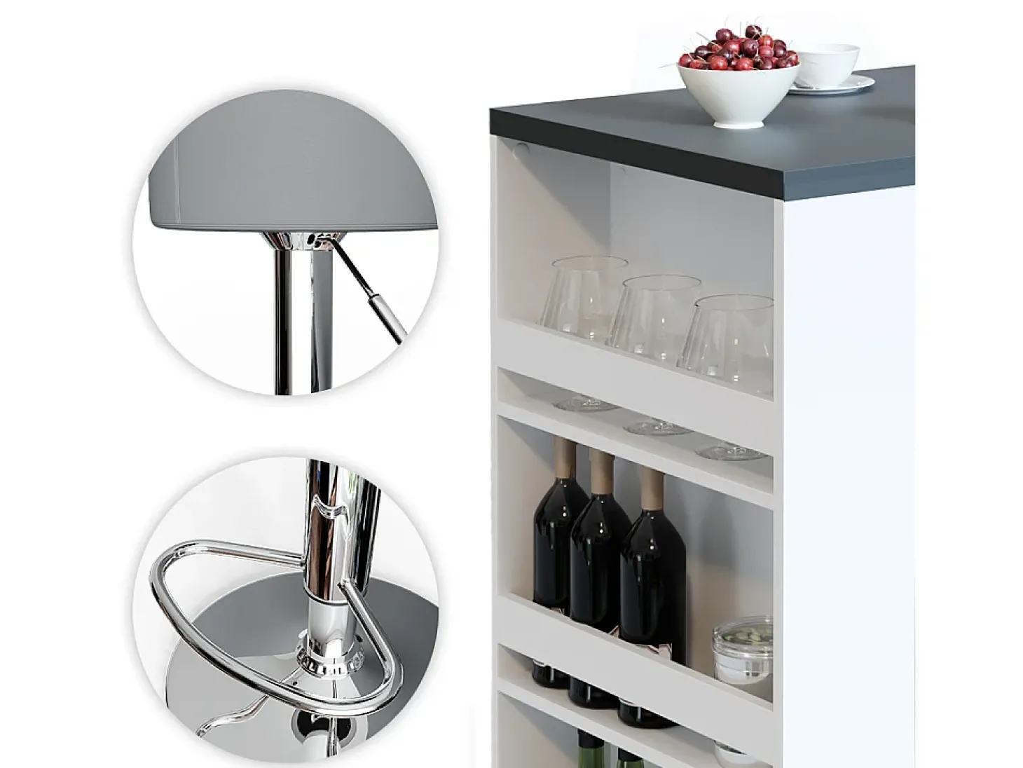 Conjunto de mesa de bar antracite/branco 57x80x106