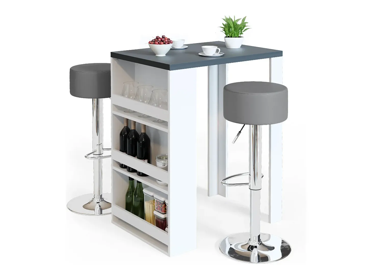 Conjunto de mesa de bar antracite/branco 57x80x106