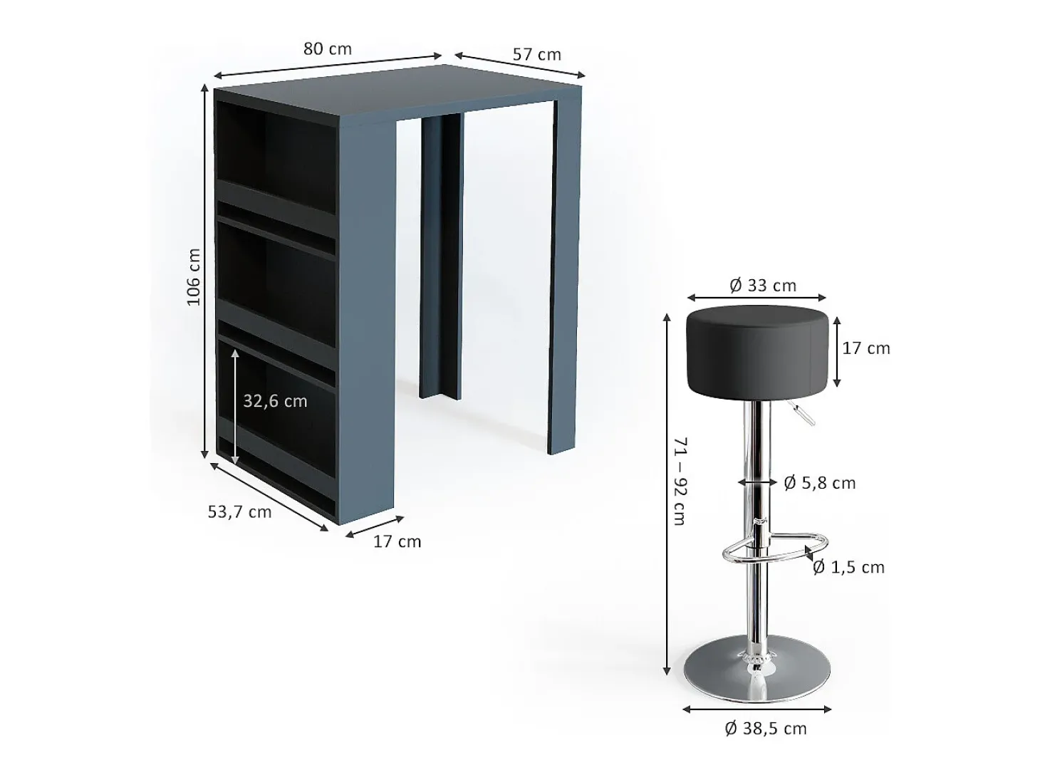 Conjunto de mesa de bar antracite 57x80x106