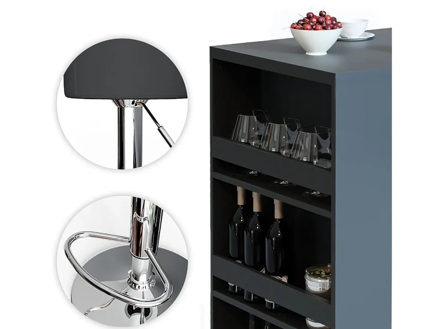 Conjunto de mesa de bar antracite 57x80x106