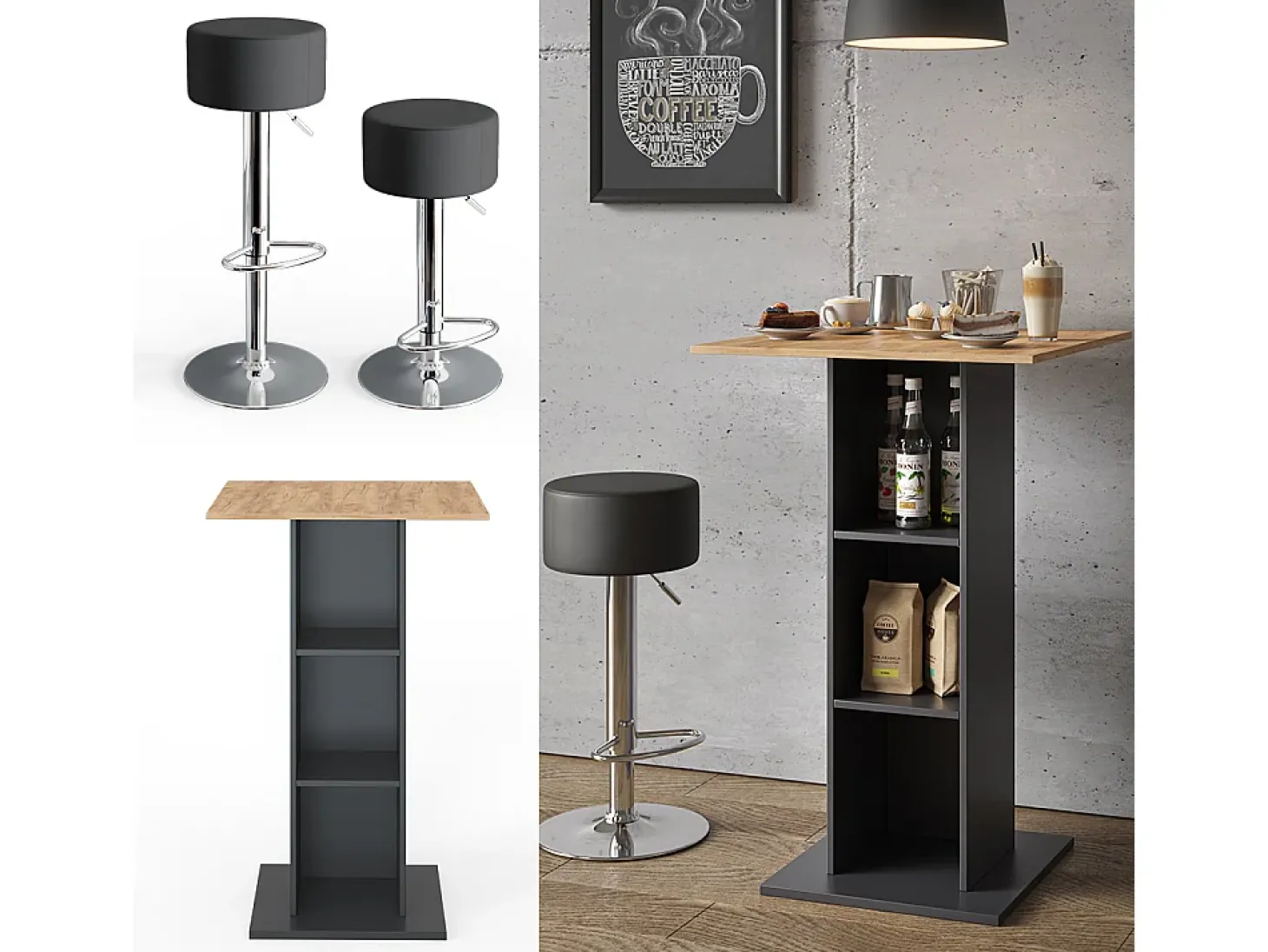 Conjunto de mesa de bar antracite 70x70x109 rodeo