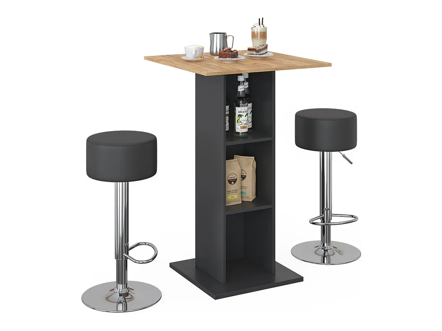 Conjunto de mesa de bar antracite 70x70x109 rodeo