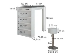 Conjunto de mesa de bar branco/antracite 67x100x106 repose
