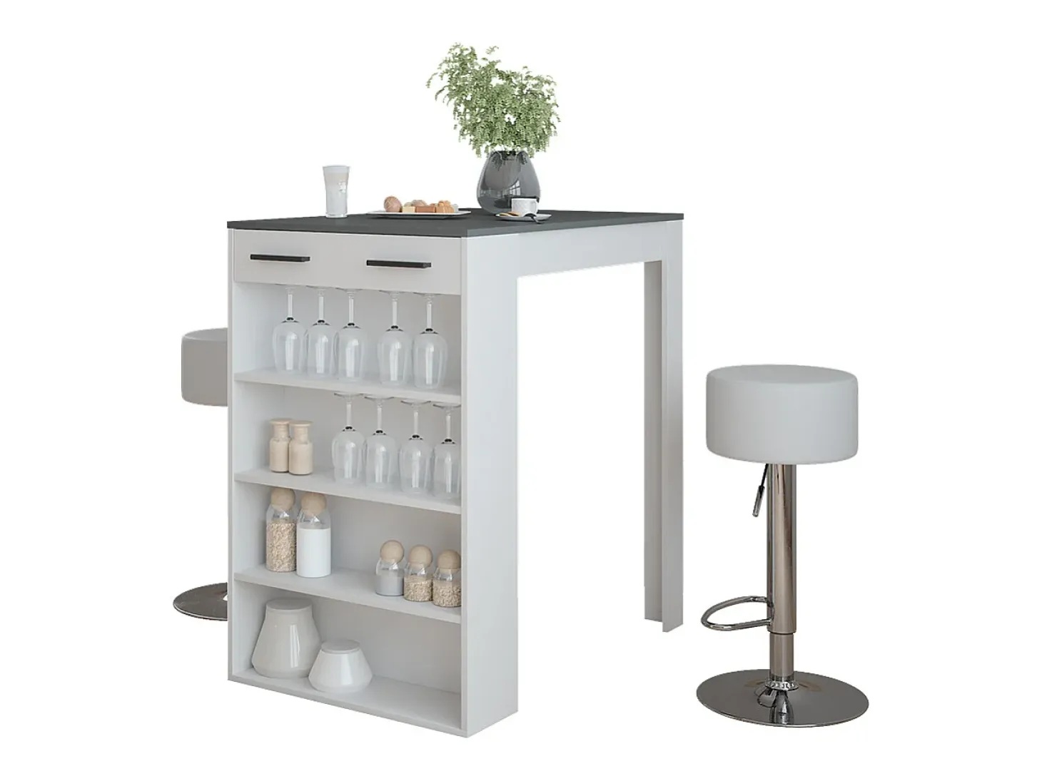 Conjunto de mesa de bar branco/antracite 67x100x106 repose