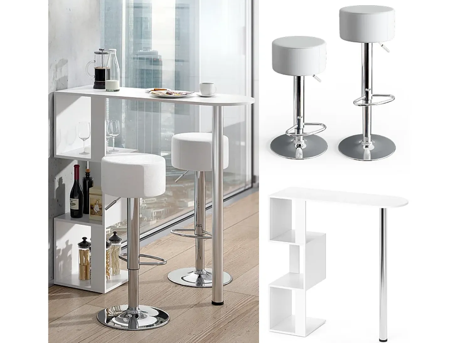 Conjunto de mesa de bar branco 113x39.8x111.8 vincent