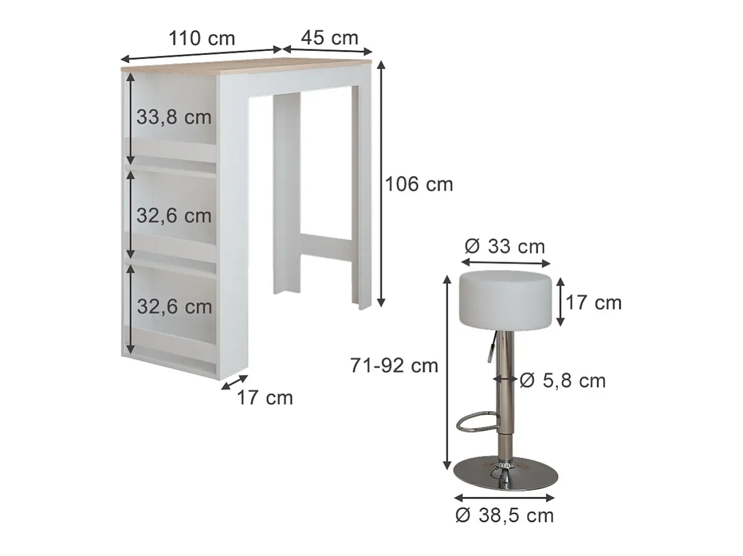 Conjunto de mesa de bar branco/sonoma 45x110x106 repose