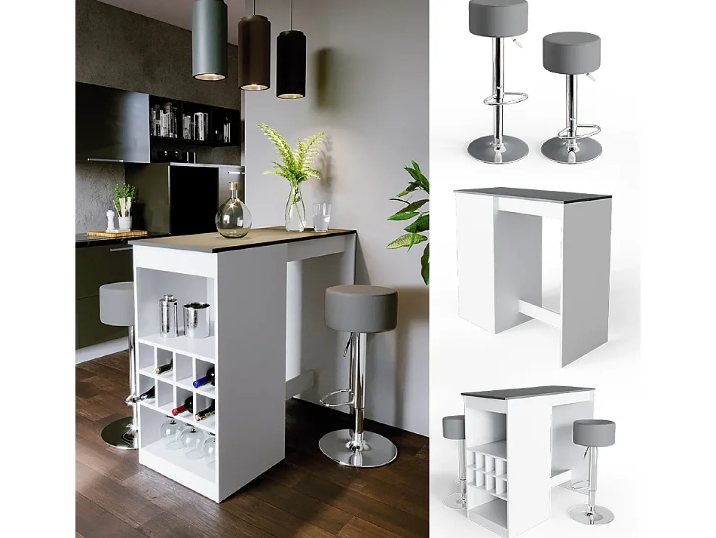 Conjunto de mesa de bar branco/antracite 115x50x104.6 ross