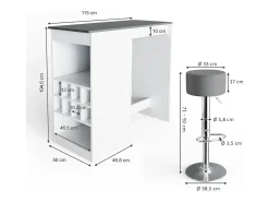 Conjunto de mesa de bar branco/antracite 115x50x104.6 ross