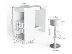 Conjunto de mesa de bar branco 115x50x104.6 ross