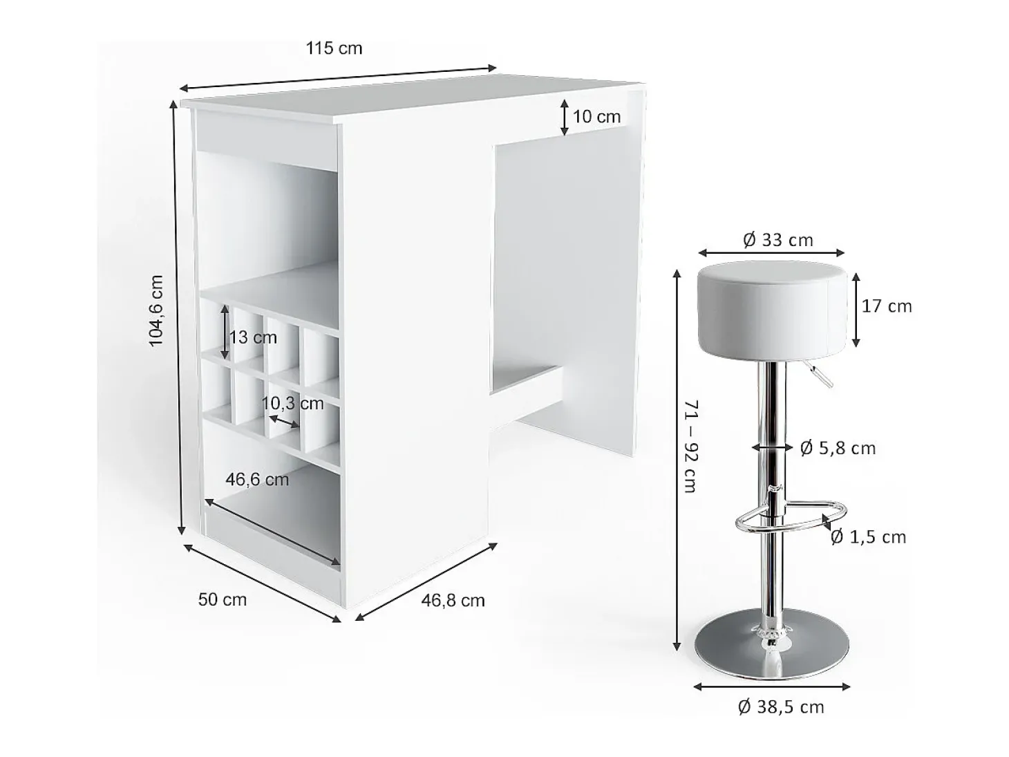 Conjunto de mesa de bar branco 115x50x104.6 ross