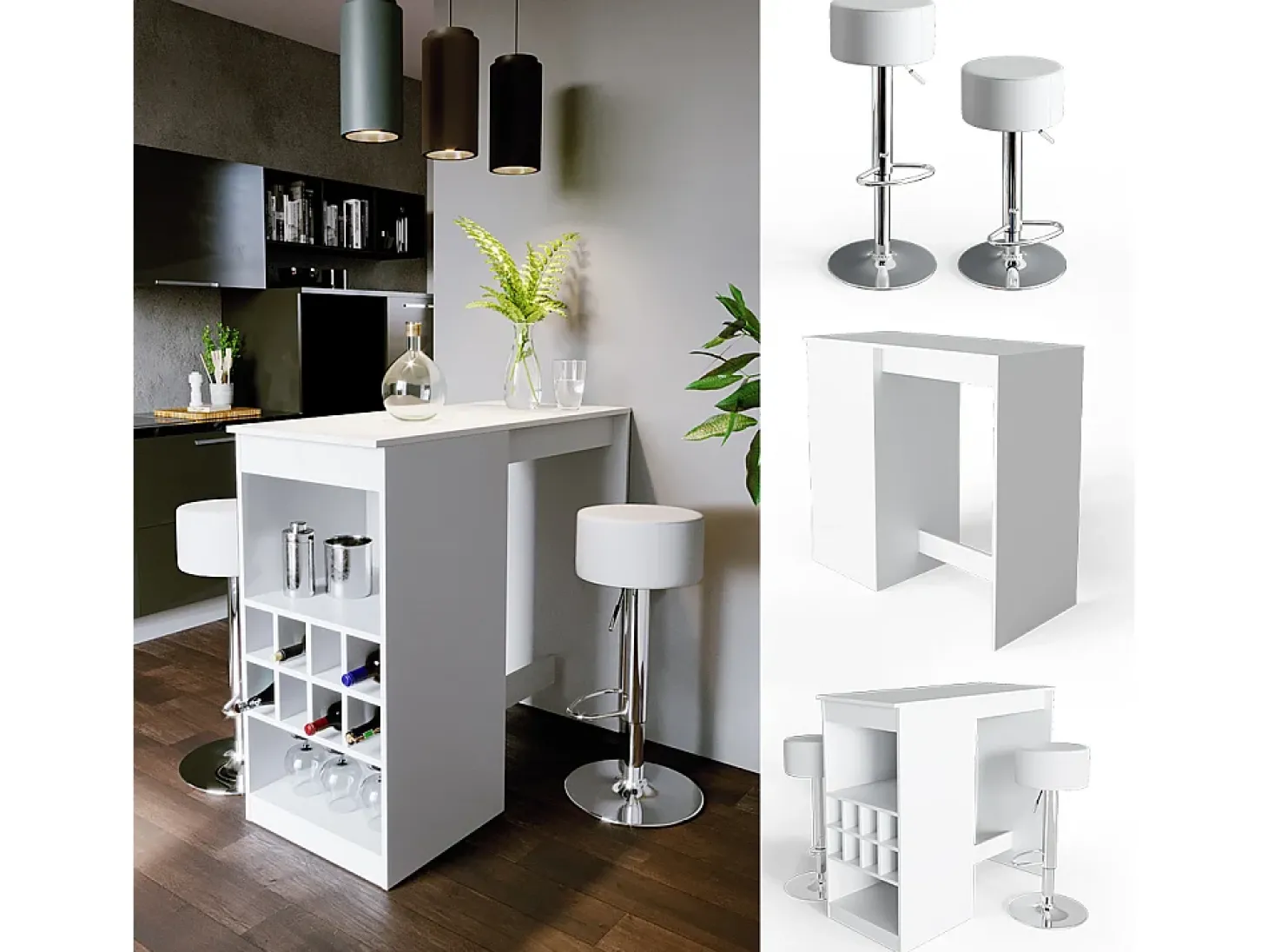 Conjunto de mesa de bar branco 115x50x104.6 ross