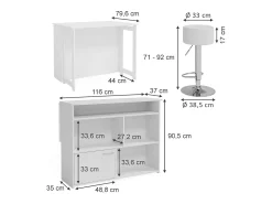 Conjunto de mesa de bar branco 116x37x90.5 dominic