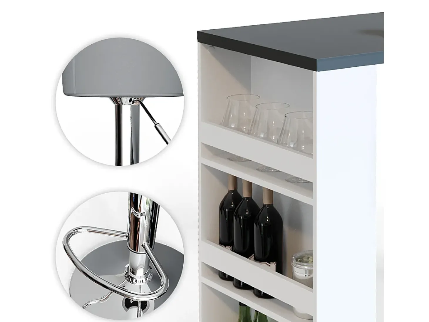 Conjunto de mesa de bar branco/cinza 57x117x106
