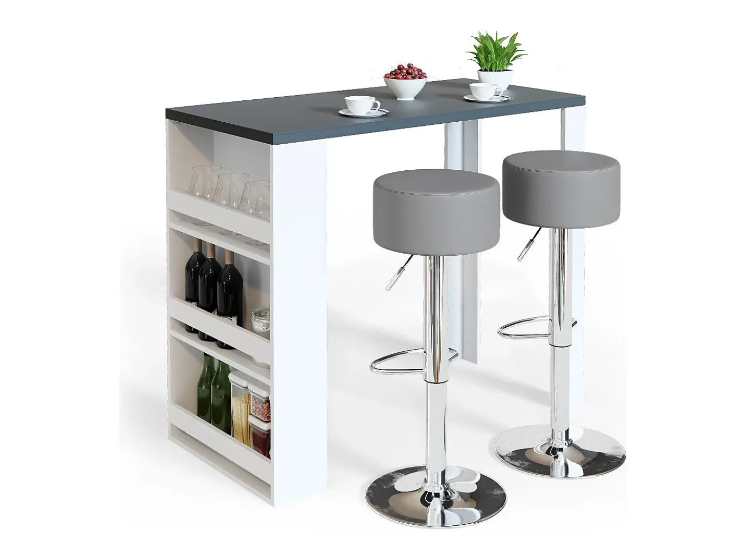 Conjunto de mesa de bar branco/cinza 57x117x106